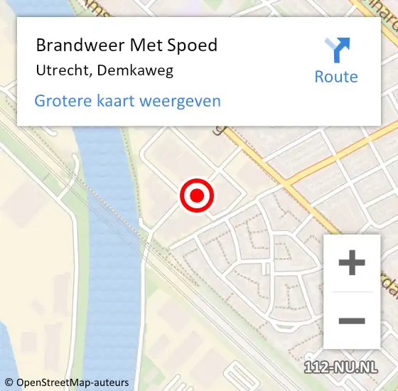 Locatie op kaart van de 112 melding: Brandweer Met Spoed Naar Utrecht, Demkaweg op 5 augustus 2020 15:25