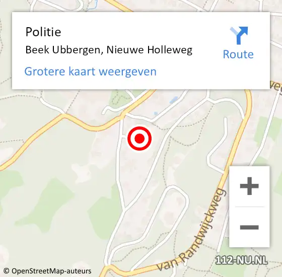 Locatie op kaart van de 112 melding: Politie Beek Ubbergen, Nieuwe Holleweg op 5 augustus 2020 18:15