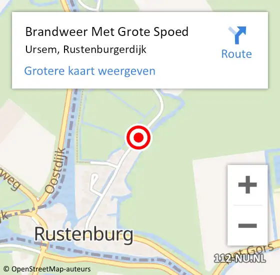 Locatie op kaart van de 112 melding: Brandweer Met Grote Spoed Naar Ursem, Rustenburgerdijk op 5 augustus 2020 19:26