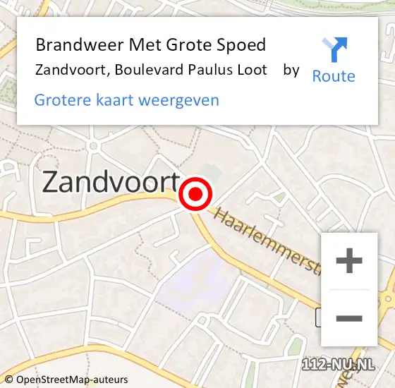 Locatie op kaart van de 112 melding: Brandweer Met Grote Spoed Naar Zandvoort, Boulevard Paulus Loot    by op 5 augustus 2020 20:25