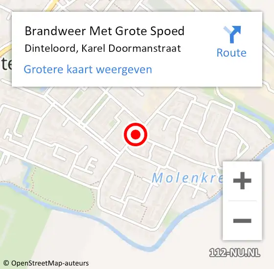 Locatie op kaart van de 112 melding: Brandweer Met Grote Spoed Naar Dinteloord, Karel Doormanstraat op 6 augustus 2020 07:58
