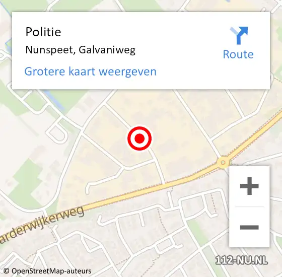 Locatie op kaart van de 112 melding: Politie Nunspeet, Galvaniweg op 6 augustus 2020 08:24