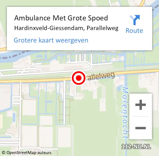 Locatie op kaart van de 112 melding: Ambulance Met Grote Spoed Naar Hardinxveld-Giessendam, Parallelweg op 6 augustus 2020 10:26