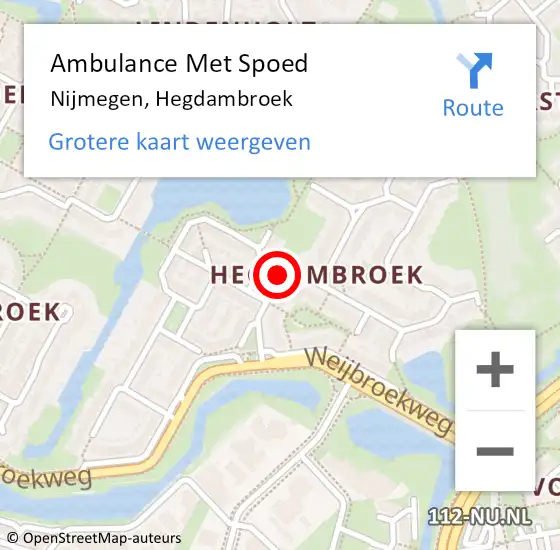 Locatie op kaart van de 112 melding: Ambulance Met Spoed Naar Nijmegen, Hegdambroek op 6 augustus 2020 11:26