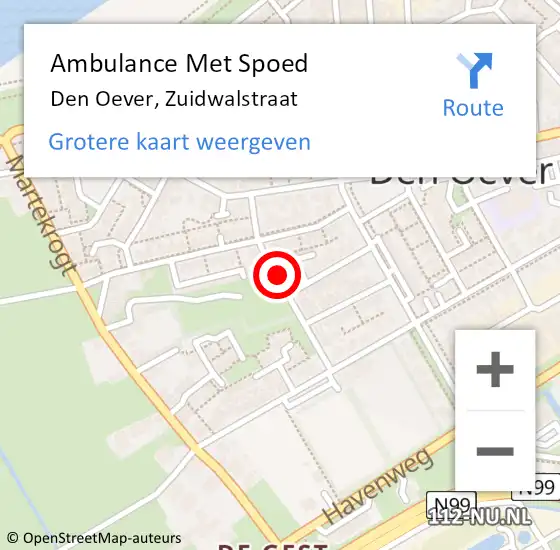 Locatie op kaart van de 112 melding: Ambulance Met Spoed Naar Den Oever, Zuidwalstraat op 6 augustus 2020 12:23