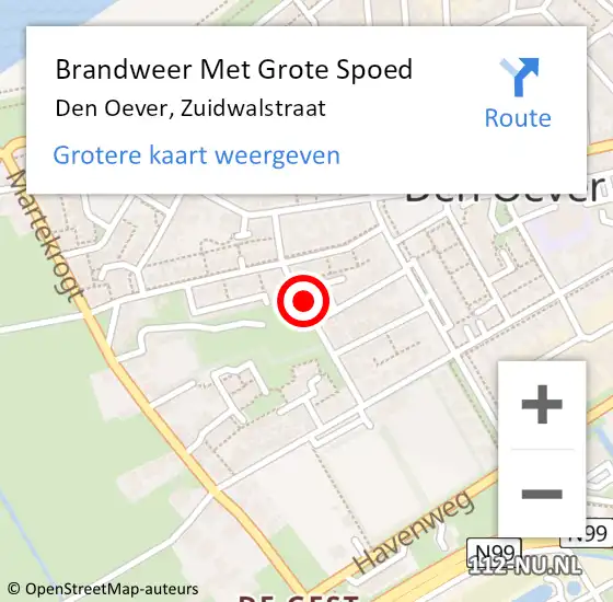 Locatie op kaart van de 112 melding: Brandweer Met Grote Spoed Naar Den Oever, Zuidwalstraat op 6 augustus 2020 12:49
