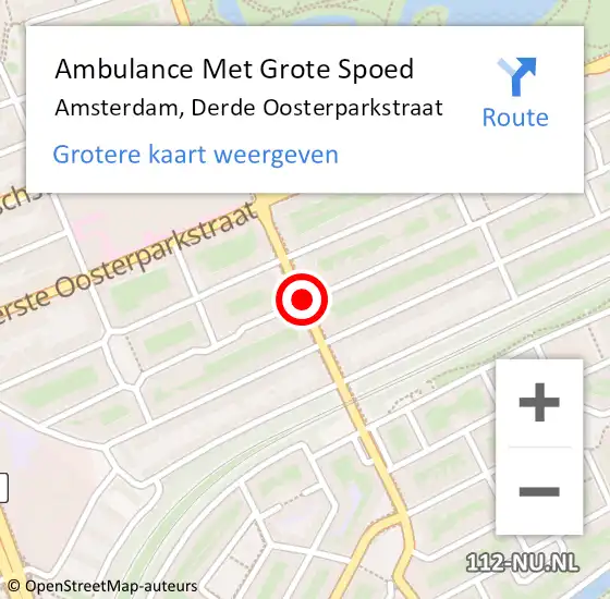 Locatie op kaart van de 112 melding: Ambulance Met Grote Spoed Naar Amsterdam, Derde Oosterparkstraat op 6 augustus 2020 12:52