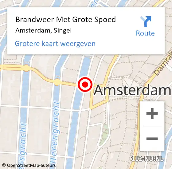 Locatie op kaart van de 112 melding: Brandweer Met Grote Spoed Naar Amsterdam, Singel op 6 augustus 2020 13:14