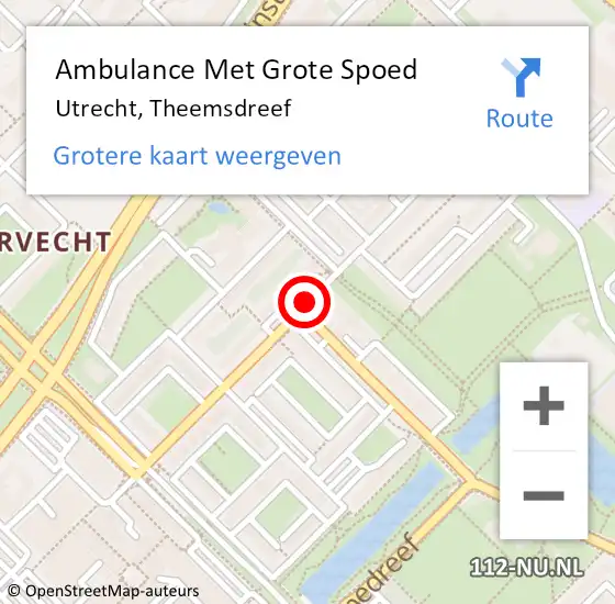 Locatie op kaart van de 112 melding: Ambulance Met Grote Spoed Naar Utrecht, Theemsdreef op 6 augustus 2020 14:08