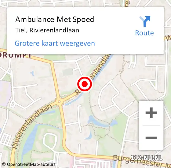 Locatie op kaart van de 112 melding: Ambulance Met Spoed Naar Tiel, Rivierenlandlaan op 6 augustus 2020 14:33