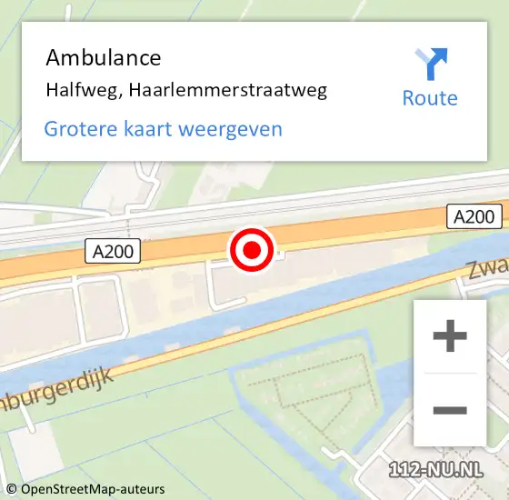 Locatie op kaart van de 112 melding: Ambulance Halfweg, Haarlemmerstraatweg op 6 augustus 2020 15:30