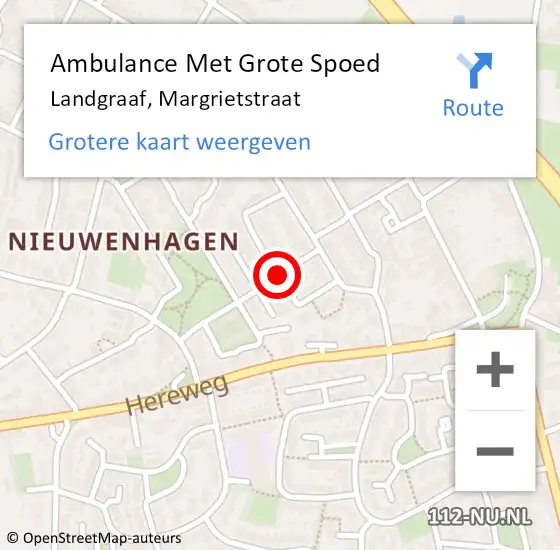 Locatie op kaart van de 112 melding: Ambulance Met Grote Spoed Naar Landgraaf, Margrietstraat op 6 augustus 2020 16:41