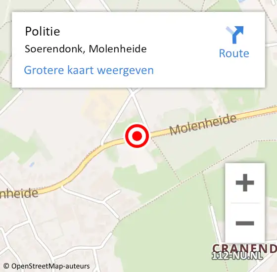 Locatie op kaart van de 112 melding: Politie Soerendonk, Molenheide op 6 augustus 2020 19:23