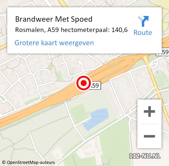Locatie op kaart van de 112 melding: Brandweer Met Spoed Naar Rosmalen, A59 hectometerpaal: 140,6 op 6 augustus 2020 19:49