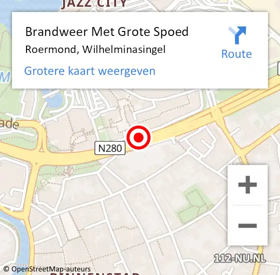 Locatie op kaart van de 112 melding: Brandweer Met Grote Spoed Naar Roermond, Wilhelminasingel op 6 augustus 2020 20:32