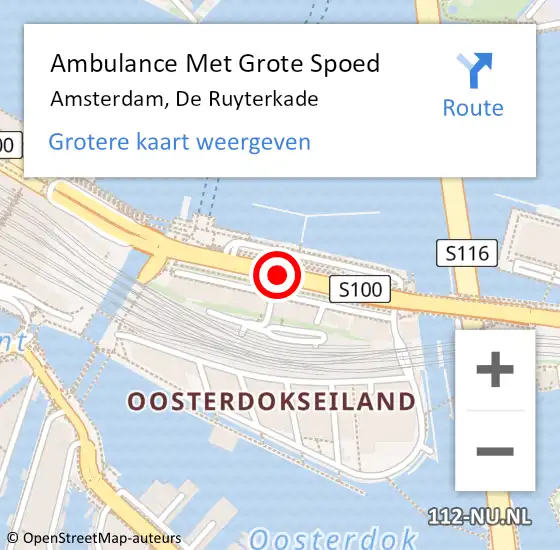 Locatie op kaart van de 112 melding: Ambulance Met Grote Spoed Naar Amsterdam, De Ruyterkade op 6 augustus 2020 23:19