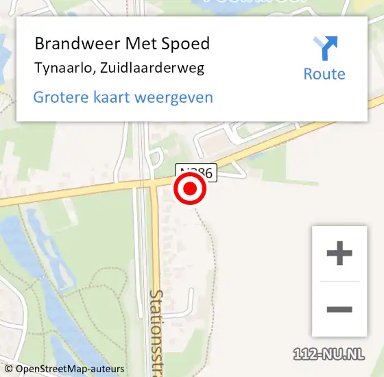Locatie op kaart van de 112 melding: Brandweer Met Spoed Naar Tynaarlo, Zuidlaarderweg op 7 augustus 2020 07:04