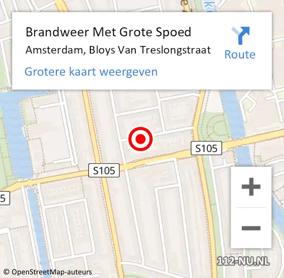 Locatie op kaart van de 112 melding: Brandweer Met Grote Spoed Naar Amsterdam, Bloys Van Treslongstraat op 7 augustus 2020 10:59