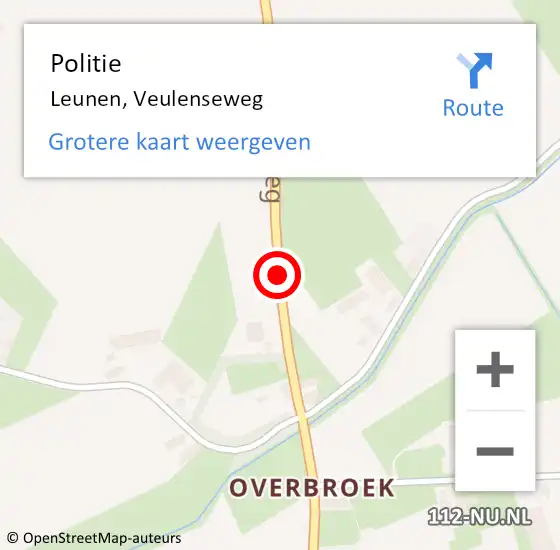 Locatie op kaart van de 112 melding: Politie Leunen, Veulenseweg op 7 augustus 2020 14:24