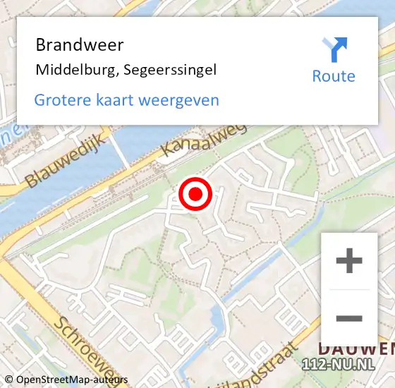 Locatie op kaart van de 112 melding: Brandweer Middelburg, Segeerssingel op 7 augustus 2020 14:43