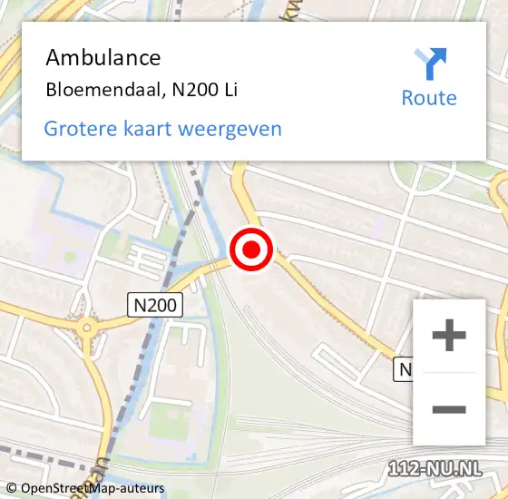 Locatie op kaart van de 112 melding: Ambulance Bloemendaal, N200 Li op 7 augustus 2020 15:35