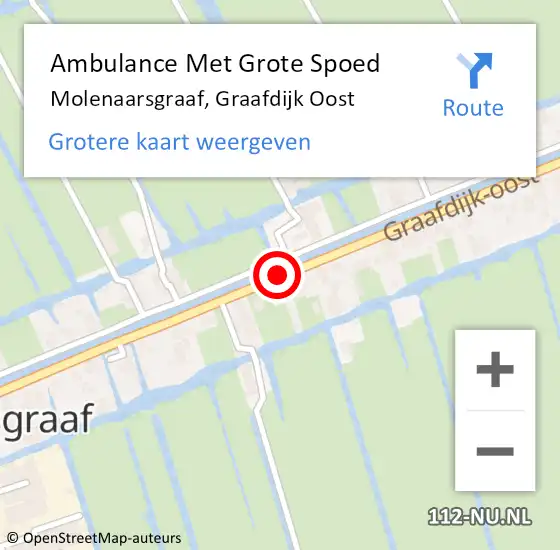 Locatie op kaart van de 112 melding: Ambulance Met Grote Spoed Naar Molenaarsgraaf, Graafdijk Oost op 7 augustus 2020 15:49