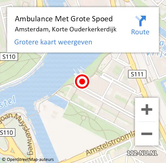 Locatie op kaart van de 112 melding: Ambulance Met Grote Spoed Naar Amsterdam, Korte Ouderkerkerdijk op 7 augustus 2020 16:10
