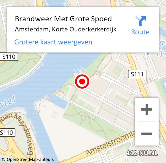 Locatie op kaart van de 112 melding: Brandweer Met Grote Spoed Naar Amsterdam, Korte Ouderkerkerdijk op 7 augustus 2020 16:35