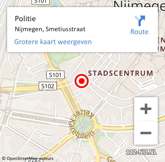 Locatie op kaart van de 112 melding: Politie Nijmegen, Smetiusstraat op 7 augustus 2020 22:02