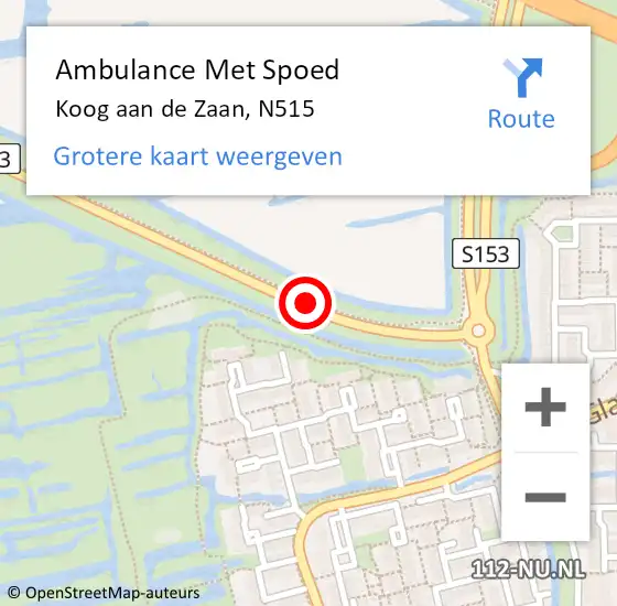 Locatie op kaart van de 112 melding: Ambulance Met Spoed Naar Koog aan de Zaan, N515 op 7 augustus 2020 23:11