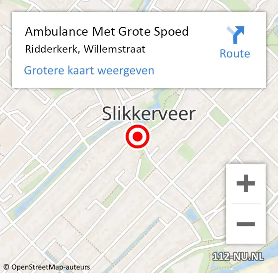 Locatie op kaart van de 112 melding: Ambulance Met Grote Spoed Naar Ridderkerk, Willemstraat op 8 augustus 2020 00:11
