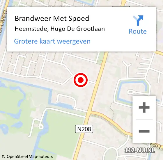 Locatie op kaart van de 112 melding: Brandweer Met Spoed Naar Heemstede, Hugo De Grootlaan op 8 augustus 2020 00:55