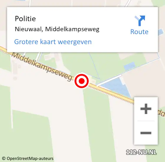 Locatie op kaart van de 112 melding: Politie Nieuwaal, Middelkampseweg op 8 augustus 2020 10:57