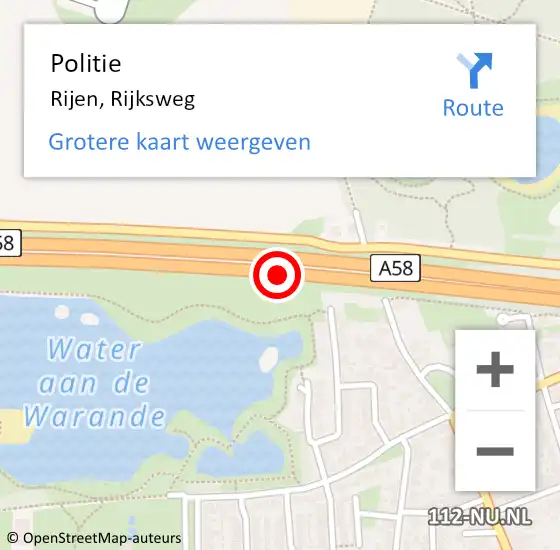 Locatie op kaart van de 112 melding: Politie Rijen, Rijksweg op 8 augustus 2020 12:17