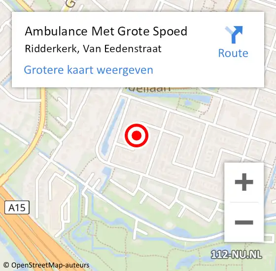 Locatie op kaart van de 112 melding: Ambulance Met Grote Spoed Naar Ridderkerk, Van Eedenstraat op 8 augustus 2020 13:19