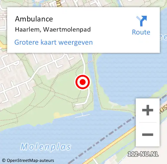 Locatie op kaart van de 112 melding: Ambulance Haarlem, Waertmolenpad op 8 augustus 2020 13:38