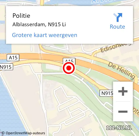 Locatie op kaart van de 112 melding: Politie Alblasserdam, N915 Li op 8 augustus 2020 18:37