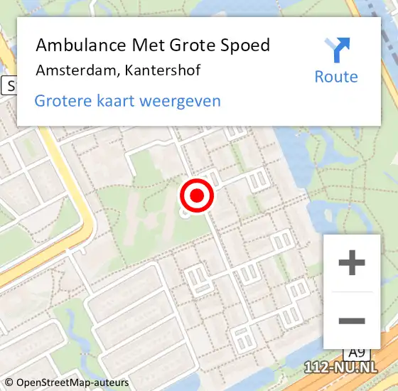 Locatie op kaart van de 112 melding: Ambulance Met Grote Spoed Naar Amsterdam, Kantershof op 8 augustus 2020 19:07