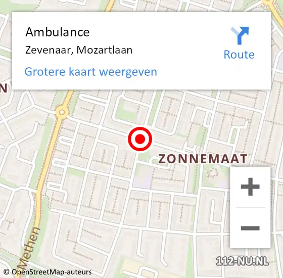 Locatie op kaart van de 112 melding: Ambulance Zevenaar, Mozartlaan op 8 augustus 2020 19:12