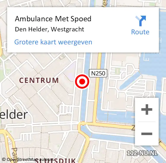 Locatie op kaart van de 112 melding: Ambulance Met Spoed Naar Den Helder, Westgracht op 8 augustus 2020 19:42