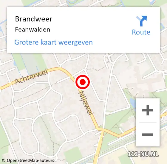Locatie op kaart van de 112 melding: Brandweer Feanwalden op 8 augustus 2020 22:04