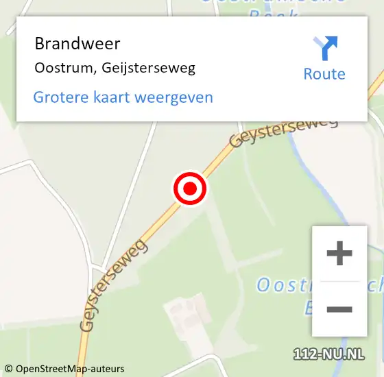 Locatie op kaart van de 112 melding: Brandweer Oostrum, Geijsterseweg op 8 augustus 2020 22:34