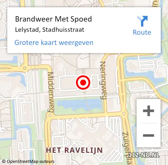 Locatie op kaart van de 112 melding: Brandweer Met Spoed Naar Lelystad, Stadhuisstraat op 9 augustus 2020 08:09