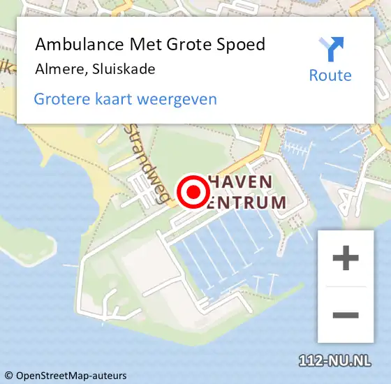 Locatie op kaart van de 112 melding: Ambulance Met Grote Spoed Naar Almere, Sluiskade op 9 augustus 2020 09:23