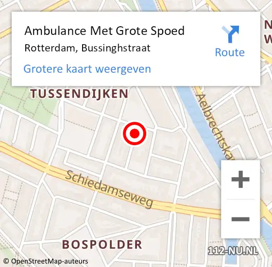 Locatie op kaart van de 112 melding: Ambulance Met Grote Spoed Naar Rotterdam, Bussinghstraat op 9 augustus 2020 10:39