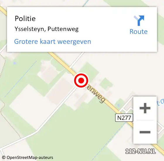 Locatie op kaart van de 112 melding: Politie Ysselsteyn, Puttenweg op 9 augustus 2020 12:30