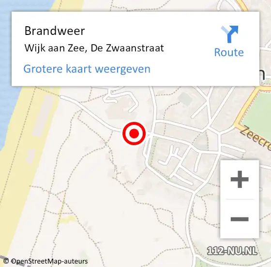 Locatie op kaart van de 112 melding: Brandweer Wijk aan Zee, De Zwaanstraat op 9 augustus 2020 15:26