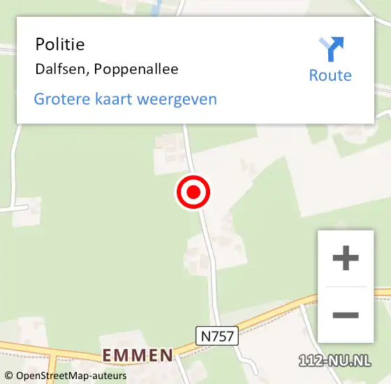 Locatie op kaart van de 112 melding: Politie Dalfsen, Poppenallee op 9 augustus 2020 18:21