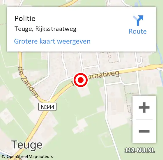 Locatie op kaart van de 112 melding: Politie Teuge, Rijksstraatweg op 9 augustus 2020 21:59