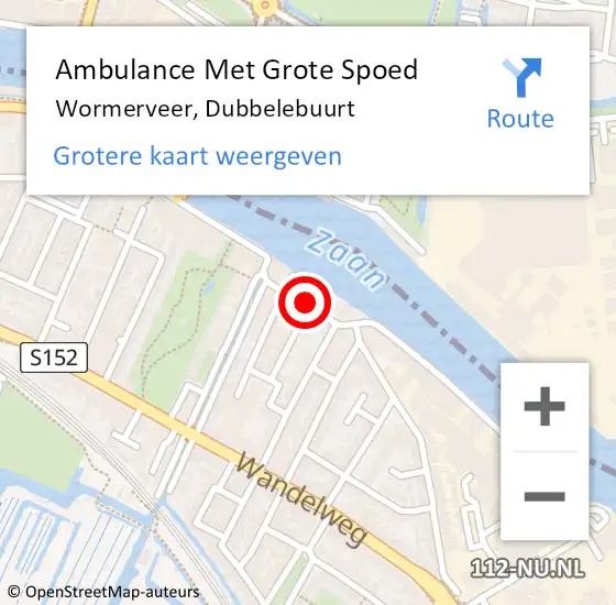 Locatie op kaart van de 112 melding: Ambulance Met Grote Spoed Naar Wormerveer, Dubbelebuurt op 10 augustus 2020 01:17